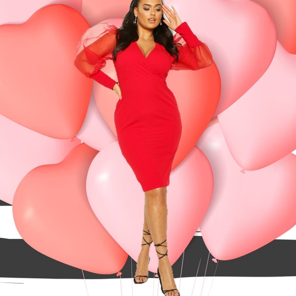 Sheer Puff Sleeve Maxi Body Con Dress - Picture 3 of 3